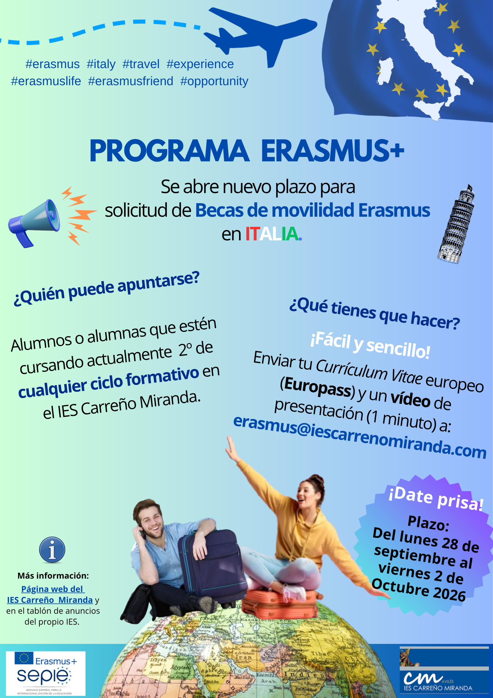 Apertura de solicitudes de becas movilidad Erasmus